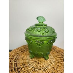 Jeannette Green Grape And Vine Footed Candy Dish